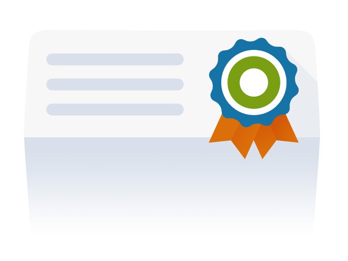 White certificate with a blue award White certificate with a blue award