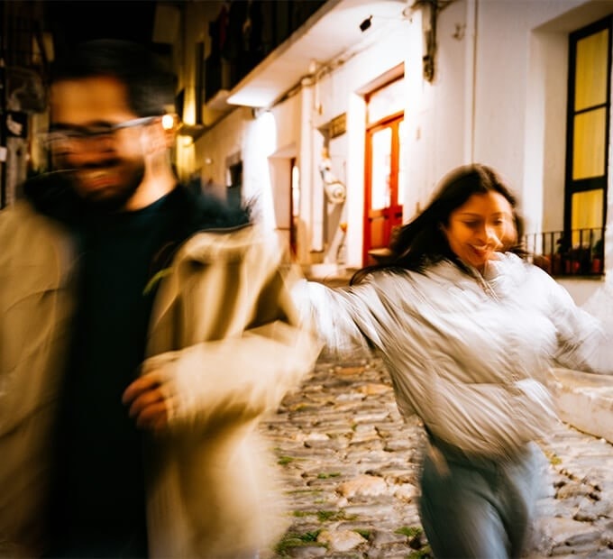 Two people having fun in the evening